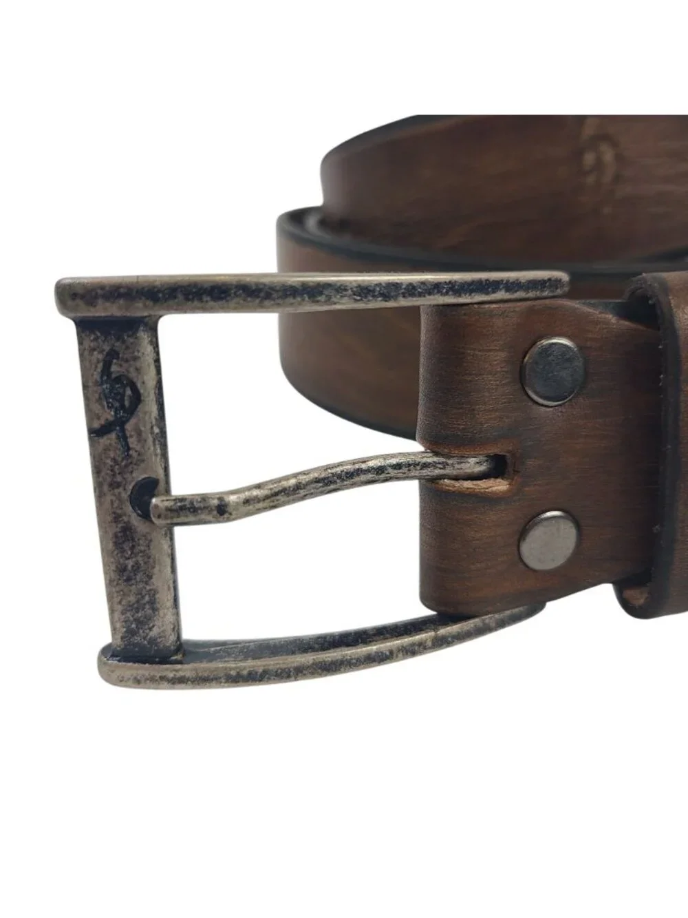 NEW Ishaor Vintage-Style Brown Leather Belt With Distressed Metal Buckle For Men